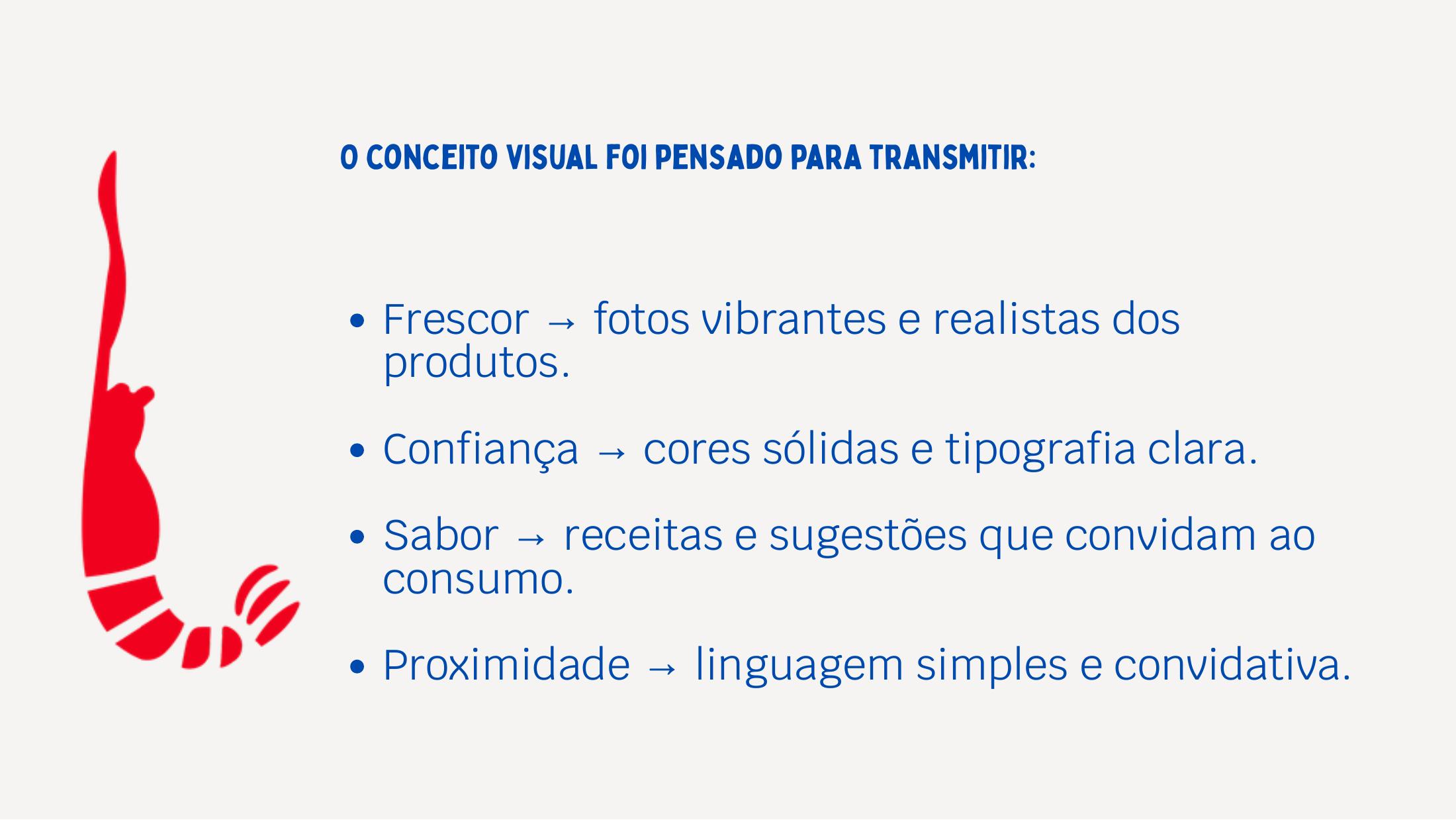 Conceito visual · frescor, confiança, sabor e proximidade